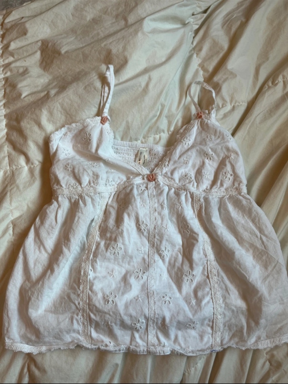 Tilly's White Eyelet Lace Camisole with Rosette Accents
